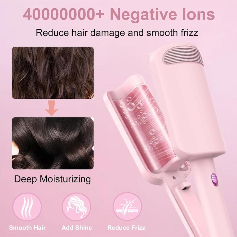 UJIO Hair Crimper for Women, 3 Barrel Beach Waver Curling Iron with 4 Temp Adjustable, Dual Voltage, Anti-Scald, Travel Lock, Fast Heating Crimper Hair Tool for All Hair Types (Pink) - Image 3